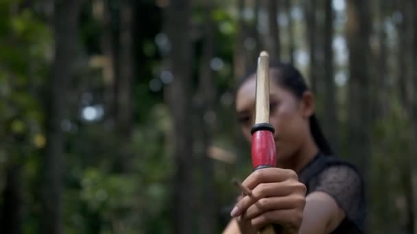 Okçu Kadınlar Sabah Ormanda Avlanırken Onları Okla Yayla Korkutarak Düşmanlarına — Stok video