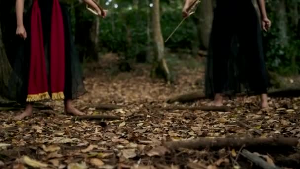 Ein Paar Asiatische Frauen Mit Schwarzen Langen Haaren Legen Vor — Stockvideo