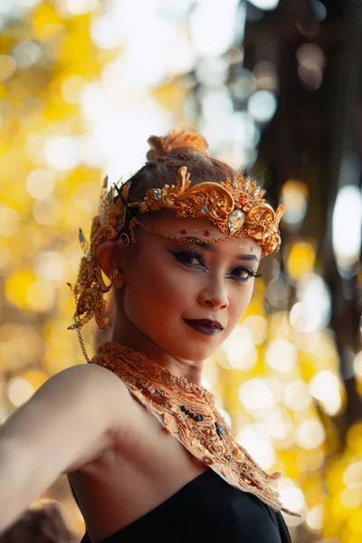 Portrait Asian Woman Wearing Gold Crown Gold Necklace Her Gorgeous — Stock Photo, Image