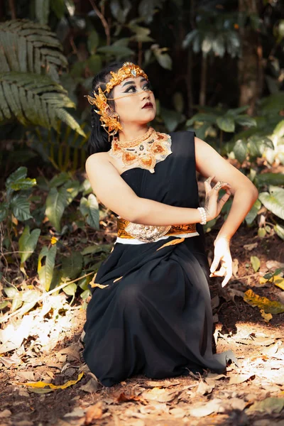 Indische Frau Trägt Ein Schwarzes Kleid Mit Goldener Krone Und — Stockfoto