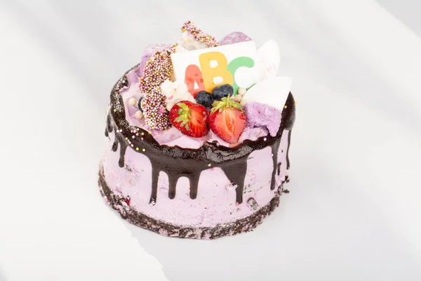 Fahne Des Schuljahresbeginns Festtorte Mit Abc Zurück Zur Schule Hallo — Stockfoto