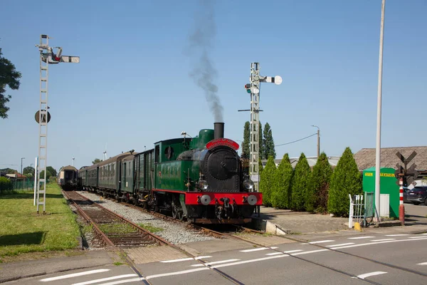 Steam Train Crossing Junction Road Dendermonde Belgium — Stock Photo, Image