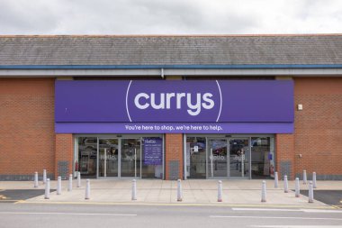 rontage and logo of British electonics retailer, Currys at Starbeck in Harrogate
