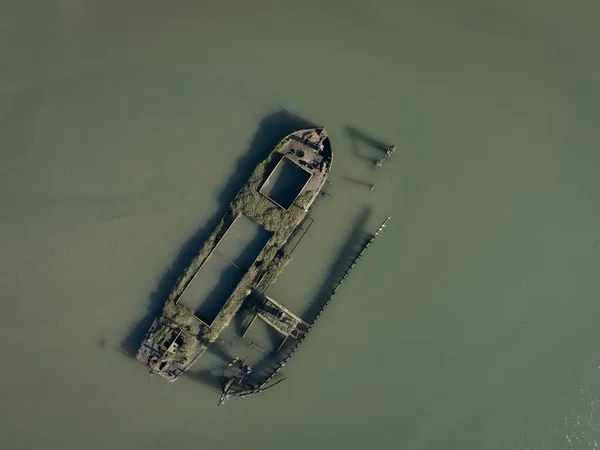 Drone Aerial Top Shot Overgrown Shipwreck Waters Blackwater Estuary Maldon — Zdjęcie stockowe