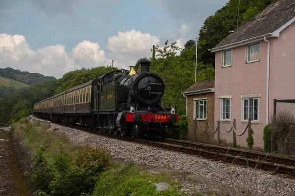 Steam Train Track Pink House Dartmouth Steam Railway Heritage Railway — Stock Photo, Image