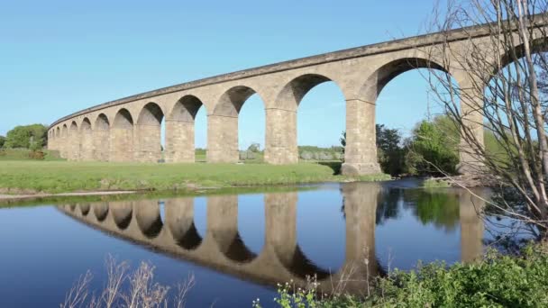 Beautiful Reflection Arthington Viaduct Otley Water Blue Clear Day — Wideo stockowe