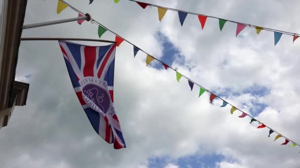 Slow Motion Union Jack Queen 2020 Jubilee Small Colorful Celebration — Video Stock