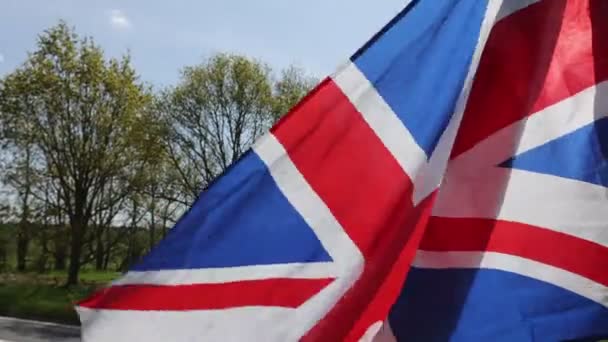 Closeup United Kingdom Flag Union Jack Waving Wind — Stock video