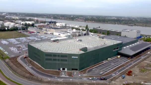 Vista Panorâmica Aérea Novo Edifício Centro Distribuição Amazônia Lado Fábrica — Vídeo de Stock