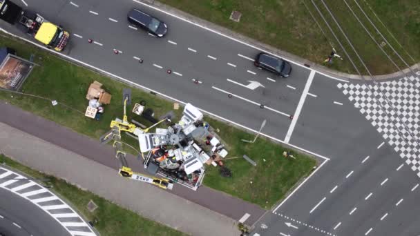 Drone Vista Dall Alto Verso Basso Tecnici Che Lavorano Una — Video Stock