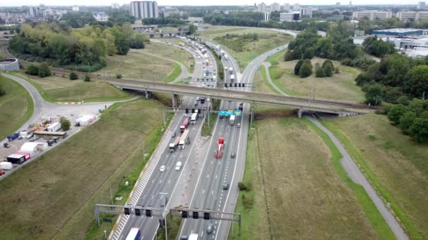 Verkehr Auf Der Umgehungsstraße E34 Antwerpen Vor Dem Kennedytunnel Drohnenblick — Stockvideo