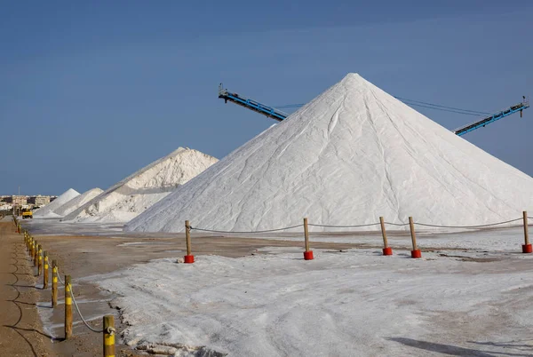 Sea salt mine mountains at sea salt industry in Torrevieja, Spain