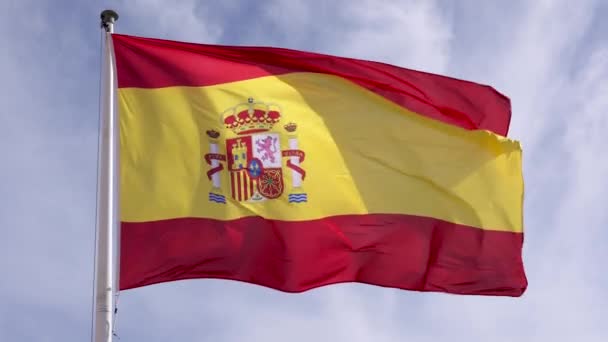 Close Van Vlag Van Spanje Zwaaiend Wind Slow Motion — Stockvideo