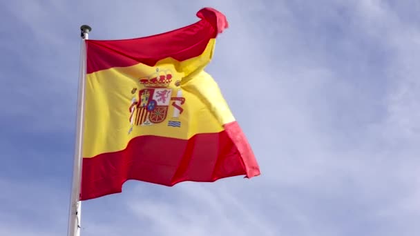Vlag Van Spanje Zwaaiend Wind Slow Motion — Stockvideo