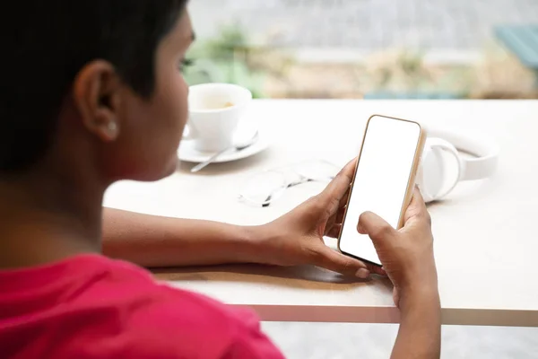 Pensive Asian Woman Holding Mobile Phone Reading Text Message Shopping — Stock Photo, Image