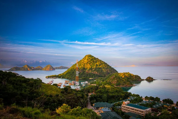 Landscape with mountains and lake. Beautiful scenery in Labuan Bajo, islands like pieces of heaven scattered on the earth.