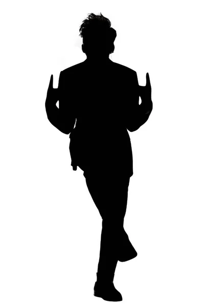 Männersilhouette Ganzkörperporträt Seitenansicht Isoliert Auf Weiß — Stockvektor