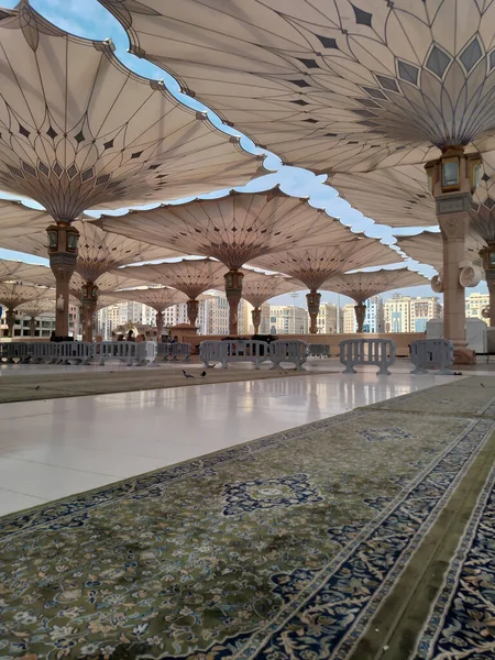 Medina Arabie Saoudite Octobre 2022 Construction Parapluie Sur Place Mosquée — Photo