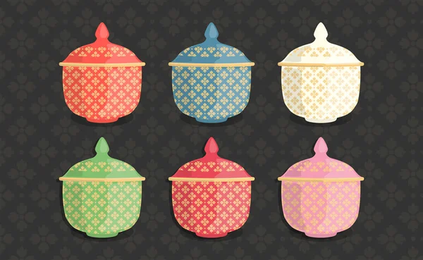 Thailand Benjarong Ceramic Cup Filigree Decoration Vector Illustration — Διανυσματικό Αρχείο