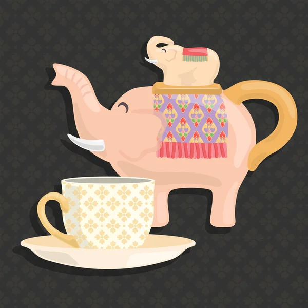 Pink Elephants Thai Ceramic Pot Cup Filigree Decoration Vector Illustration — Stock Vector