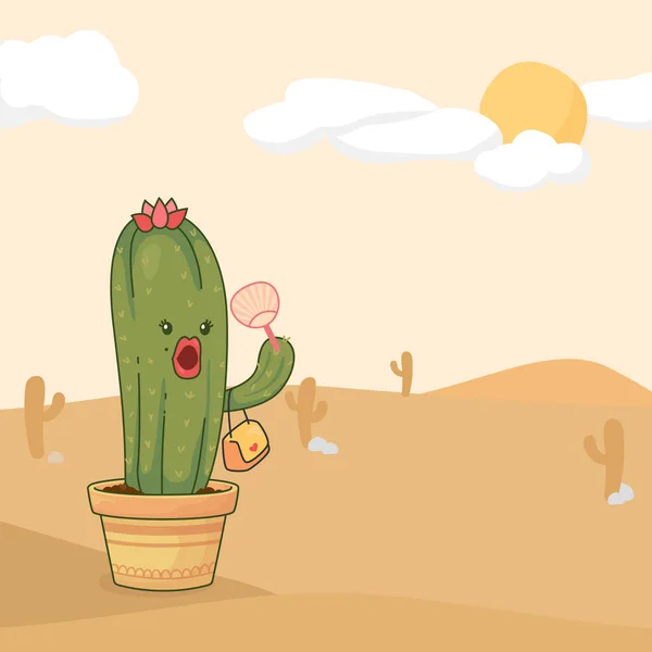 Cactus Pot Located Desert Sweltering Sun — 스톡 벡터