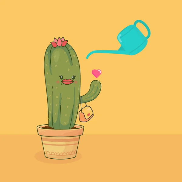 Water Cactus Grow Yellow Room Illustration — Stock Vector