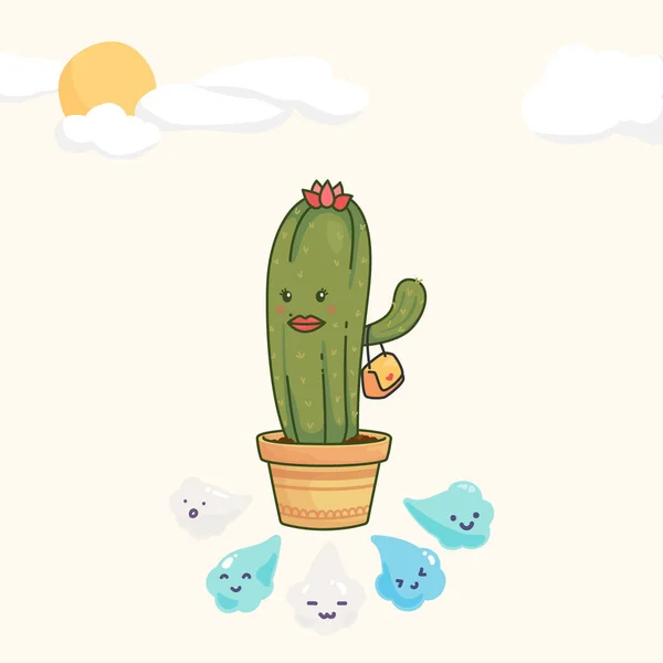 Cactus Sunlight Spit Out Steam — 스톡 벡터