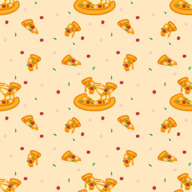 Pizzanın bir parçası kawaii doodle düz çizgi film vektör çizimi dikişsiz desen hediye paketi duvar kağıdı arka planı
