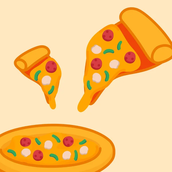 Piece Pizza Kawaii Doodle Flat Cartoon Vector Illustration — Stock vektor