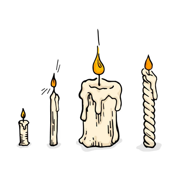 Candle Flame Lit White Candle Retro Old Line Art Etching —  Vetores de Stock