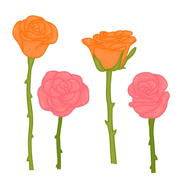 Orange Son Pink Flower Roses Kawaii Doodle Flat Cartoon Vector —  Vetores de Stock