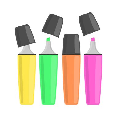 Neon colored pens for highlight text for art craft vector illustration