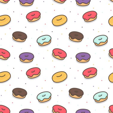 colorful donuts sprinkled with sugar seamless pattern Gift Wrap wallpaper background kawaii doodle flat cartoon vector illustration