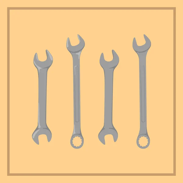 Many Size Wrench Spanner Silver Metal Vector Illustration — Image vectorielle