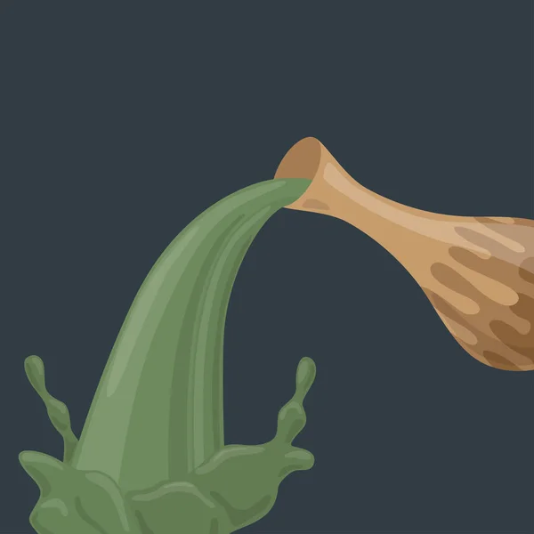 Brown Earthenware Pottery Water Jug Pouring Green Water Vector Illustration — Image vectorielle