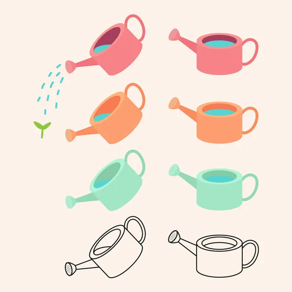 Colourful Watering Can Flat Vector Illustration — Stock Vector