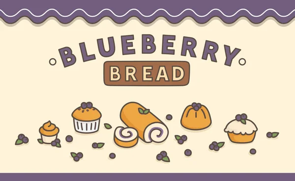 Πολλά Είδη Blueberry Ψωμί Mockup Banner Kawaii Doodle Επίπεδη Εικονογράφηση — Διανυσματικό Αρχείο