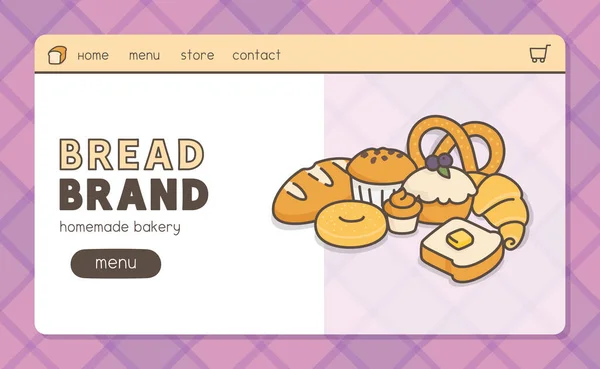 Homemade Blueberry Bakery Purple Plaid Template Mockup Banner Kawaii Doodle — 图库矢量图片