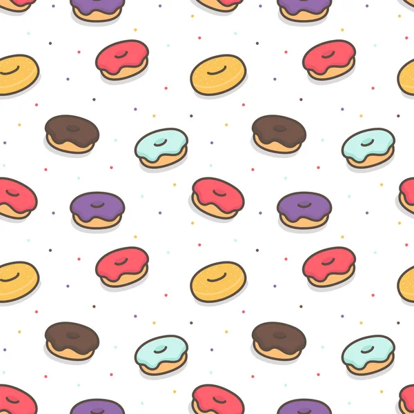 Colorful Donuts Sprinkled Sugar Seamless Pattern Gift Wrap Wallpaper Background — Image vectorielle