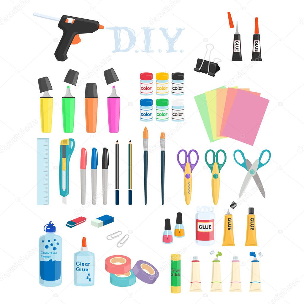 Different types of equipment for art craft vector illustration
