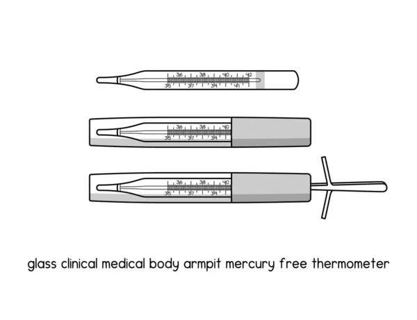 Glass Clinical Medical Body Armpit Mercury Free Thermometer Diagram Experiment — ストックベクタ