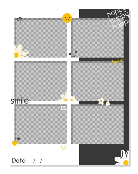Цветущие Маргаритки Дарит Счастливую Улыбку Кавайи Милый Автоматический Стикер Фото — стоковый вектор