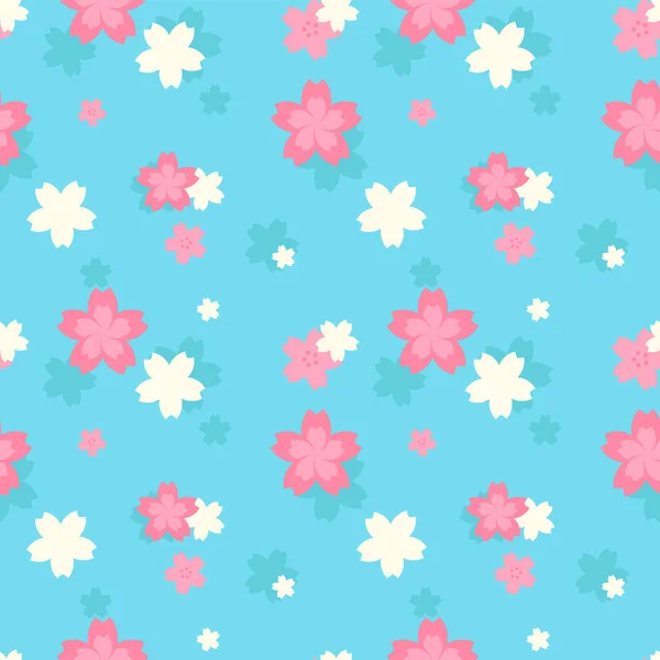 Pink Japan Sakura Blue Seamless Pattern Gift Wrap Background Wallpaper — Image vectorielle