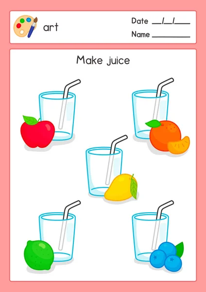 Coloring Outline Fruit Juice Art Subject Exercises Sheet Kawaii Doodle — Archivo Imágenes Vectoriales