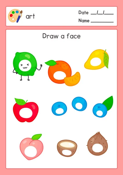 Coloring Outline Fruit Juice Art Subject Exercises Sheet Kawaii Doodle — Vettoriale Stock