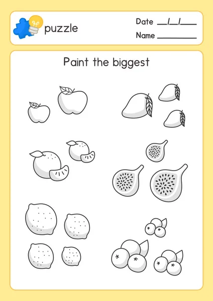 Black White Coloring Fruits Outline Largest Size Maths Subject Exercises — Vettoriale Stock