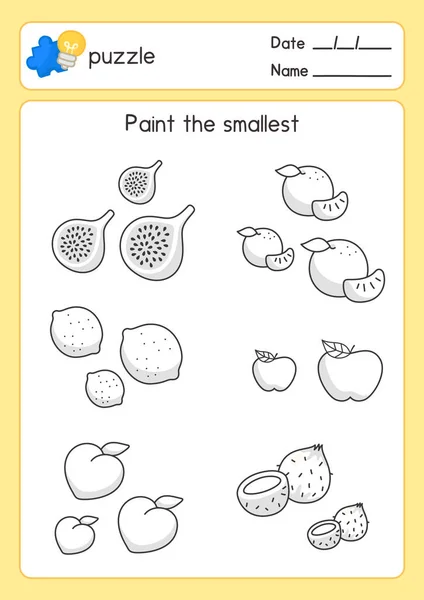 Black White Coloring Fruits Outline Smallest Size Maths Subject Exercises — Vettoriale Stock