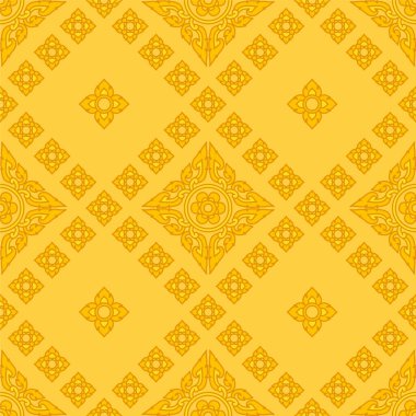 Tayland sarısı altın filigran dekorasyonu kusursuz desen Hediye paketi arka plan duvar kağıdı vektörü