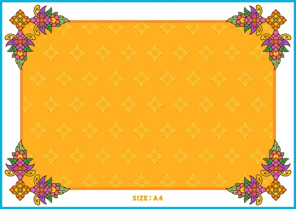 Thai Pattern Filigree Decoration Border Orange Flower Frame Template Vector — Stock Vector