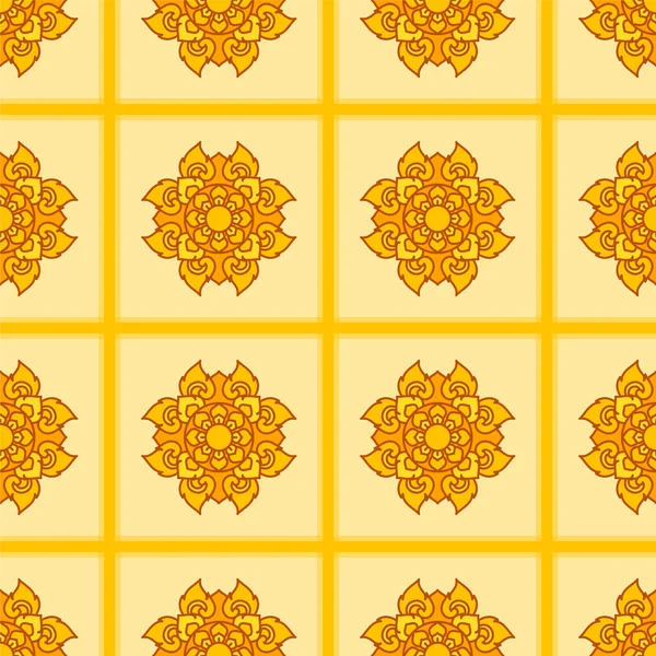 Thai Jaune Filigrane Décoration Motif Sans Couture Cadeau Enveloppement Fond — Image vectorielle